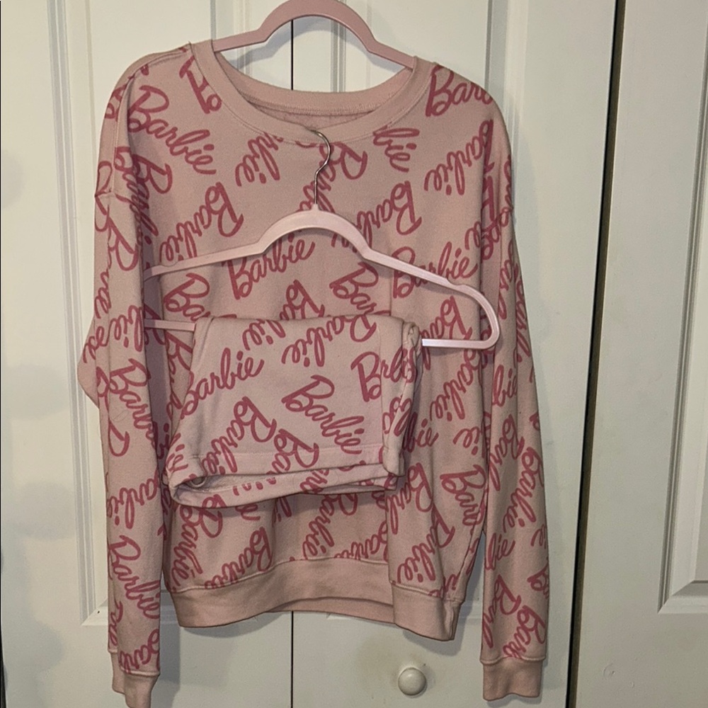 Pink Barbie Logo Sweatshirt and short Set